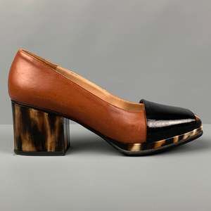 DRIES VAN NOTEN Tan Black Leather Mixed Materials Platform Pumps